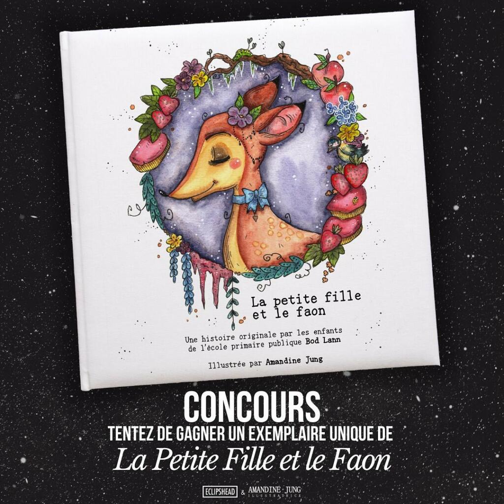 Couverture du livre La Petite Fille et le Faon, projet collaboratif entre l’illustratrice Amandine Jung et l’association Eclipshead.