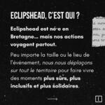 Stand interactif Eclipshead lors d’un festival, distribuant du matériel de prévention et de réduction des risques.