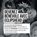 Bénévoles Eclipshead accueillant le public sur un stand pour rendre les événements plus sûrs et inclusifs.