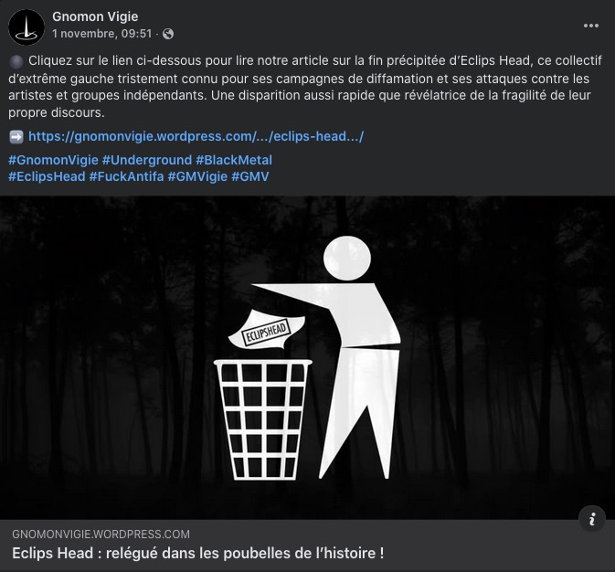 Capture écran du compte Facebook Gnomon Vigie