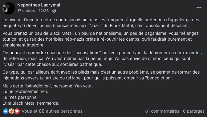 Capture écran du compte Facebook Nepenthes Lacrymal